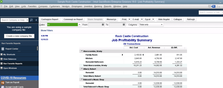 Job Profitability Reports
